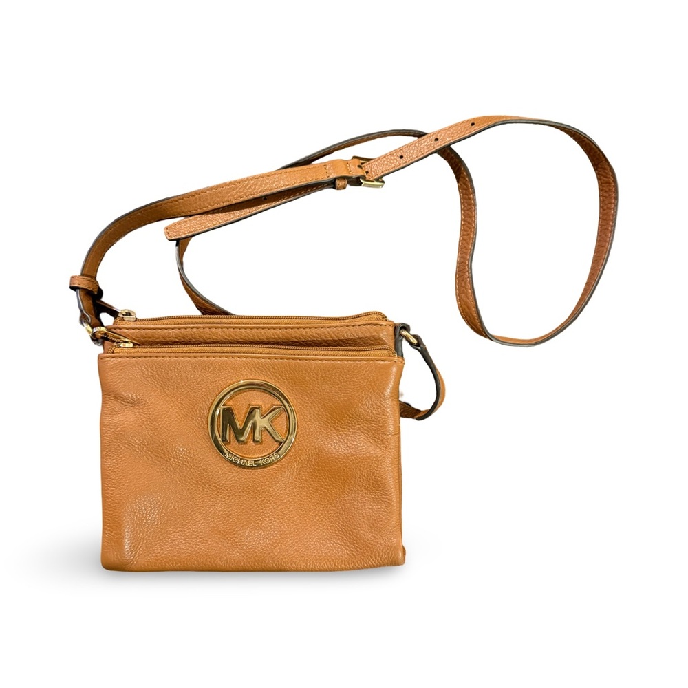 Michael Kors Fulton Crossbody Bag Luggage Brown Pebbled Leather Gold MK